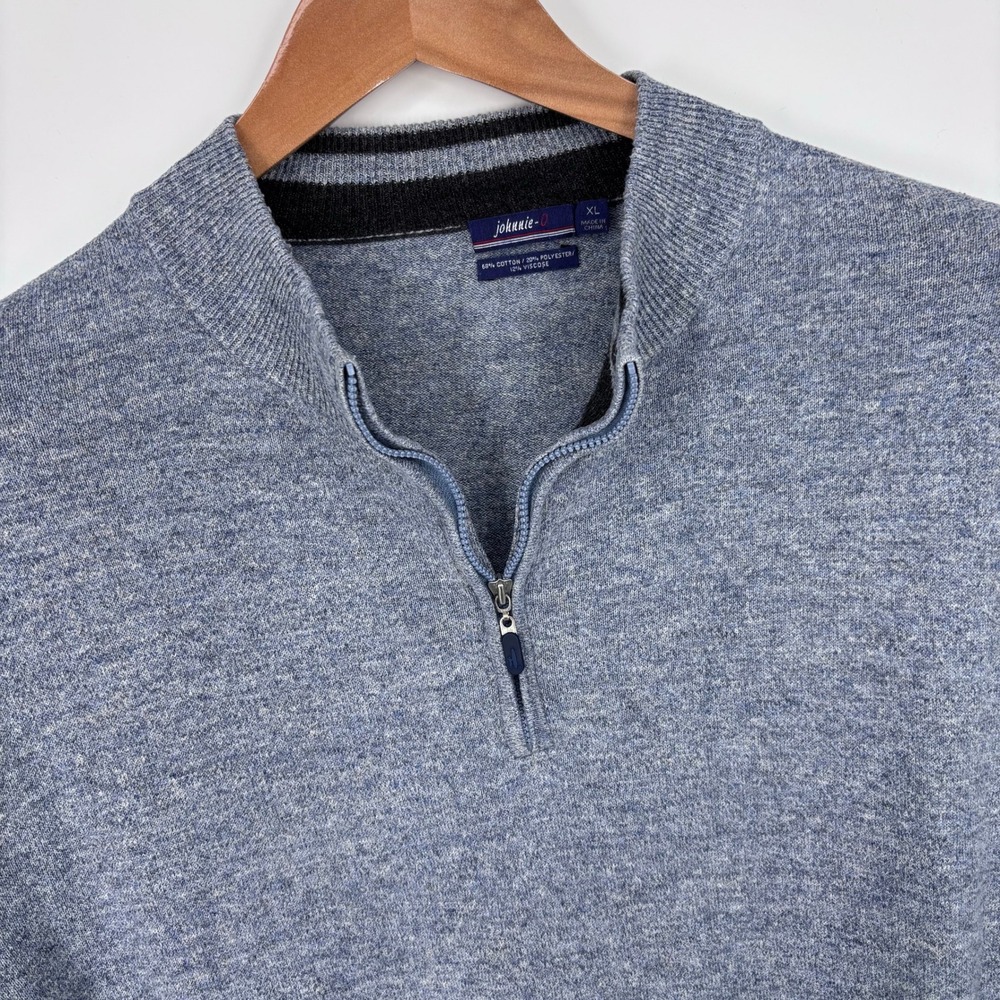 johnnie-O Quarter Zip Pullover Sweater Mens XL Helios Blue Cotton Stretch Preppy
